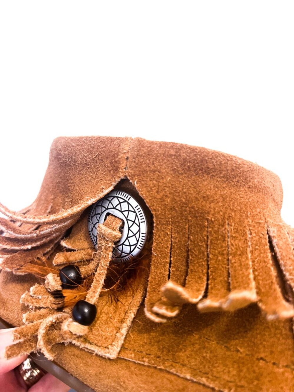 Minnetonka Concho Feather Boots Leather Brown Sz 8.5 - Picture 4 of 11